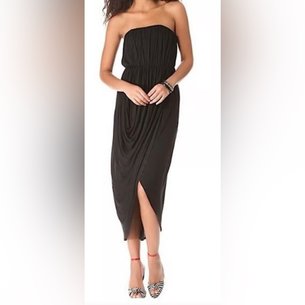 Alice + Olivia Air Black Strapless Draped Midi Dress 90s Minimalist NWT